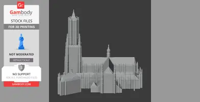 Gothic-style church model with tall spire and intricate architectural details for 3D printing.