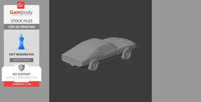 3D model of a vintage Alfa Romeo Montreal car, showing rear and side details, for 3D printing.