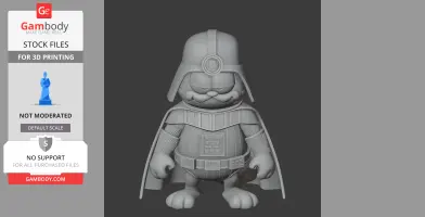 A 3D model mashup of Garfield as Darth Vader in armor with a cape, designed for 3D printing.