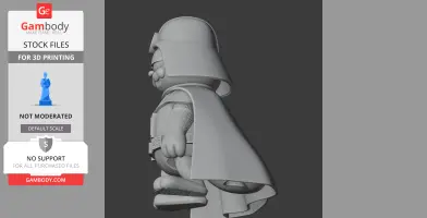 Darth Vader and Garfield mashup figure, side view. Vader helmet, Garfield's face and body, cape flowing.