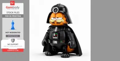 Garfield dressed as Darth Vader, combining Star Wars armor with the character's features.