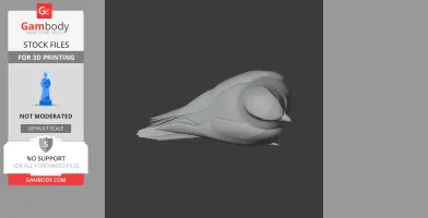3D model of a smooth, draped prehistoric bird, head down, wings folded, ready for printing.
