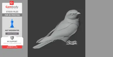 3D model of a Nightjar, a prehistoric bird, perched with detailed feathers and claws, for 3D printing.