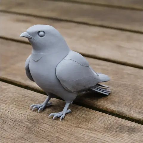 A detailed 3D model of a nightjar bird, with distinct feathers and claws, on a wooden surface.