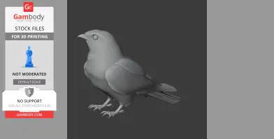 3D model of a bird with detailed feathers and claws, side view, suitable for 3D printing.