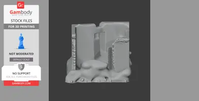 A 3D model of a historical Arnside Tower with detailed architectural features and a rugged base.