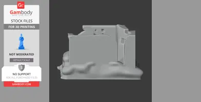 3D model of a ruined, historic tower structure with rough terrain, designed for 3D printing.