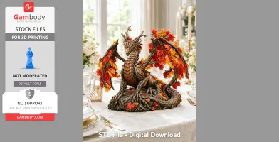 A detailed dragon figurine entwined with branches and autumn leaves on display.