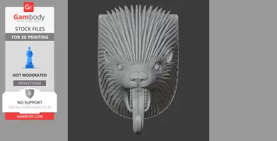 Porcupine HEAD WALL HANGER COAT AND - Animal Wall Hook STL