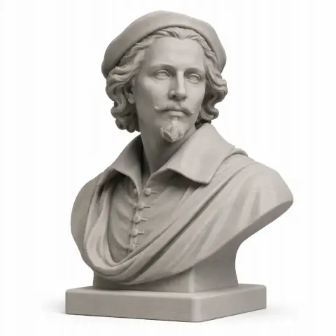 Bust of a historical male figure with a beret and draped clothing, suitable for 3D printing.