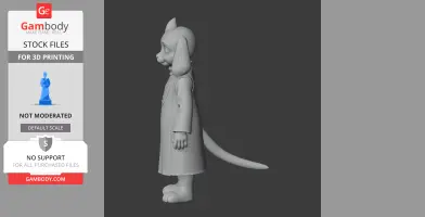 Side view of a 3D model of a character with a long tail and ears, wearing a robe.