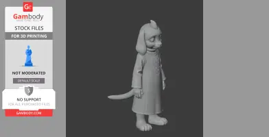 3D model of a humanoid character with long ears, wearing a robe, and a tail, standing on two legs.