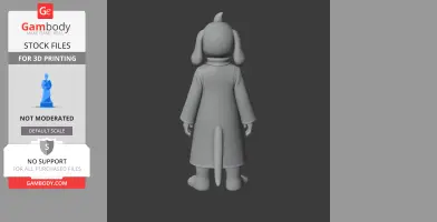 A 3D model of a character in a long coat with floppy ears, viewed from the back.