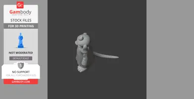 3D model of a character with a long tail and robe, from a side view, for printing.