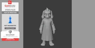 3D model of a cartoonish character with long ears and a robe, resembling a goat or rabbit.