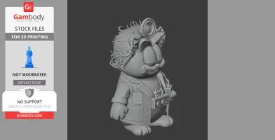 Cartoon cat in a lab coat with wild hair and goggles, resembling a scientist.