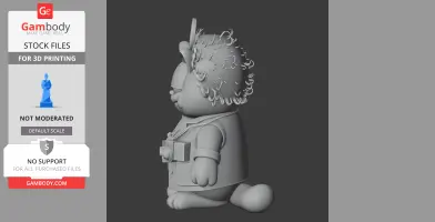 A 3D model mashup of a cartoon cat and a scientist with wild hair, wearing a coat, viewed from the side.