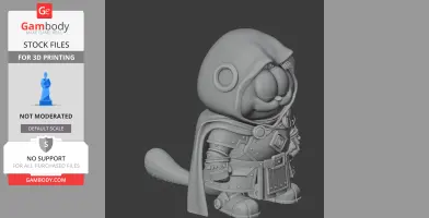 A 3D-printed mashup figure of Garfield in Doctor Doom armor with a hood and detailed outfit.