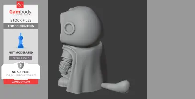 Hybrid Doctor Doom-Garfield figure in a cloak, with round eye details and a tail, for 3D printing.