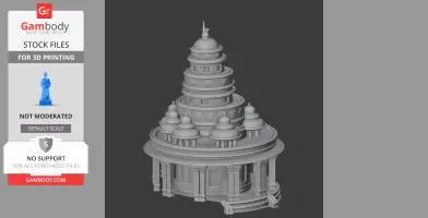 A tiered, domed architectural model featuring multiple round structures and detailed columns.