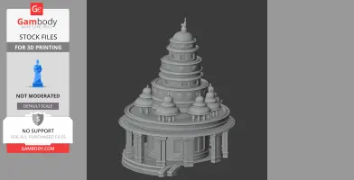 3D model of a multi-tiered, ornate building with domes and columns, suitable for 3D printing.