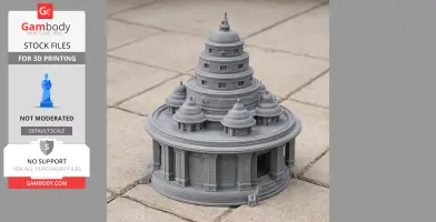 Intricate 3D-printed model of a multi-tiered, dome-shaped architectural structure.