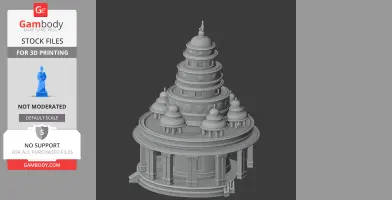 Detailed temple-like 3D model with tiered, dome structures for printing.