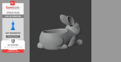 Gray 3D print model of a rabbit-shaped wall hook with a bowl-like back.