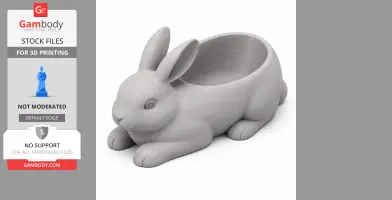 3D model of a rabbit-shaped bowl with a hollow back for storage, designed for 3D printing.
