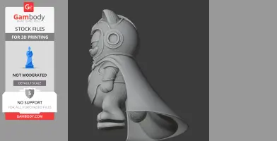Garfield as Doctor Fate in a 3D printable figure, wearing a helmet and cape. Side view.