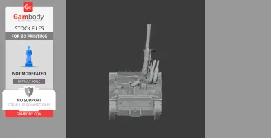 3D model of a Birch Gun tank with a long barrel, seen from the front, designed for 3D printing.