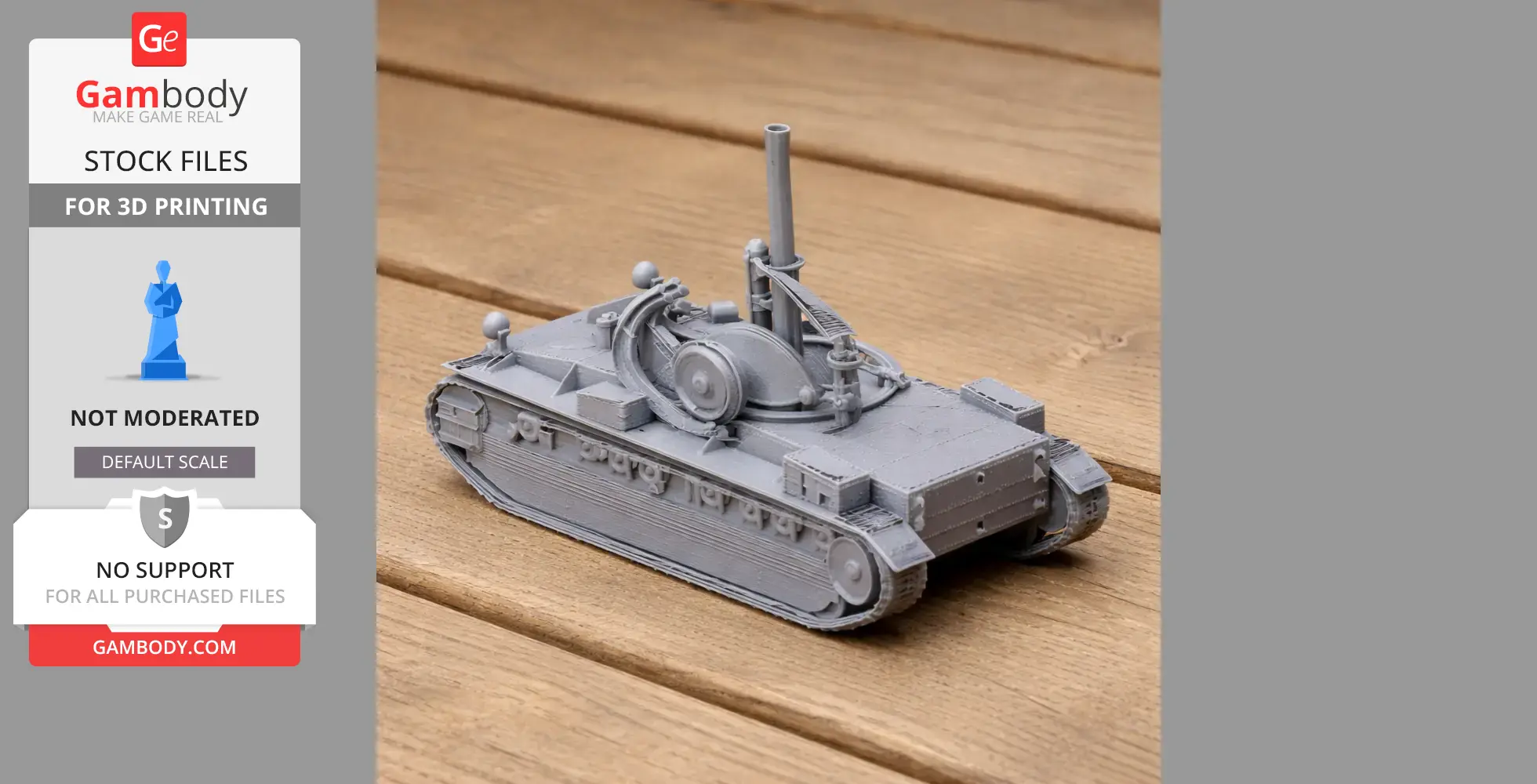 A detailed 3D-printed model of a Birch gun tank on a wooden surface.