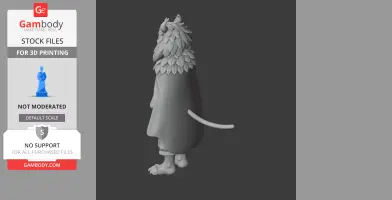 A 3D model of Asriel in flower form with leaf-like details and a tail, from Undertale, side view.