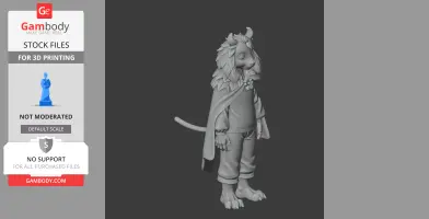 A 3D model of a goat-like character in a cape, with a flower necklace.