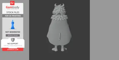 3D model of a character with horns and layered petal-like texture, shown from the back.