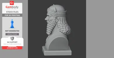 Side view of a detailed bust of a bearded warrior wearing a headpiece, suitable for 3D printing.