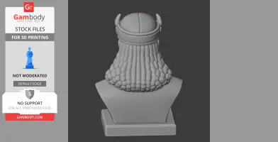 3D model bust of a warrior with braided hair and a helmet, viewed from the back.