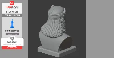 3D bust of a historical warrior with intricate braided hair and headdress on a display stand.