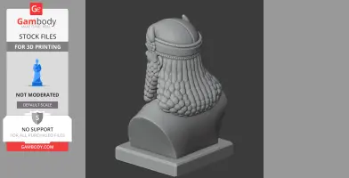 3D bust of a historical warrior with intricate braided hair and a detailed headdress on a block base.