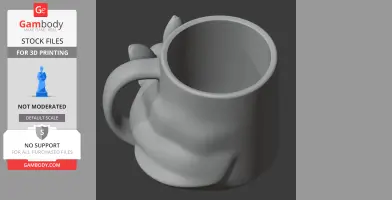 A 3D model of a mug with a handle resembling a rabbit's head and ears.