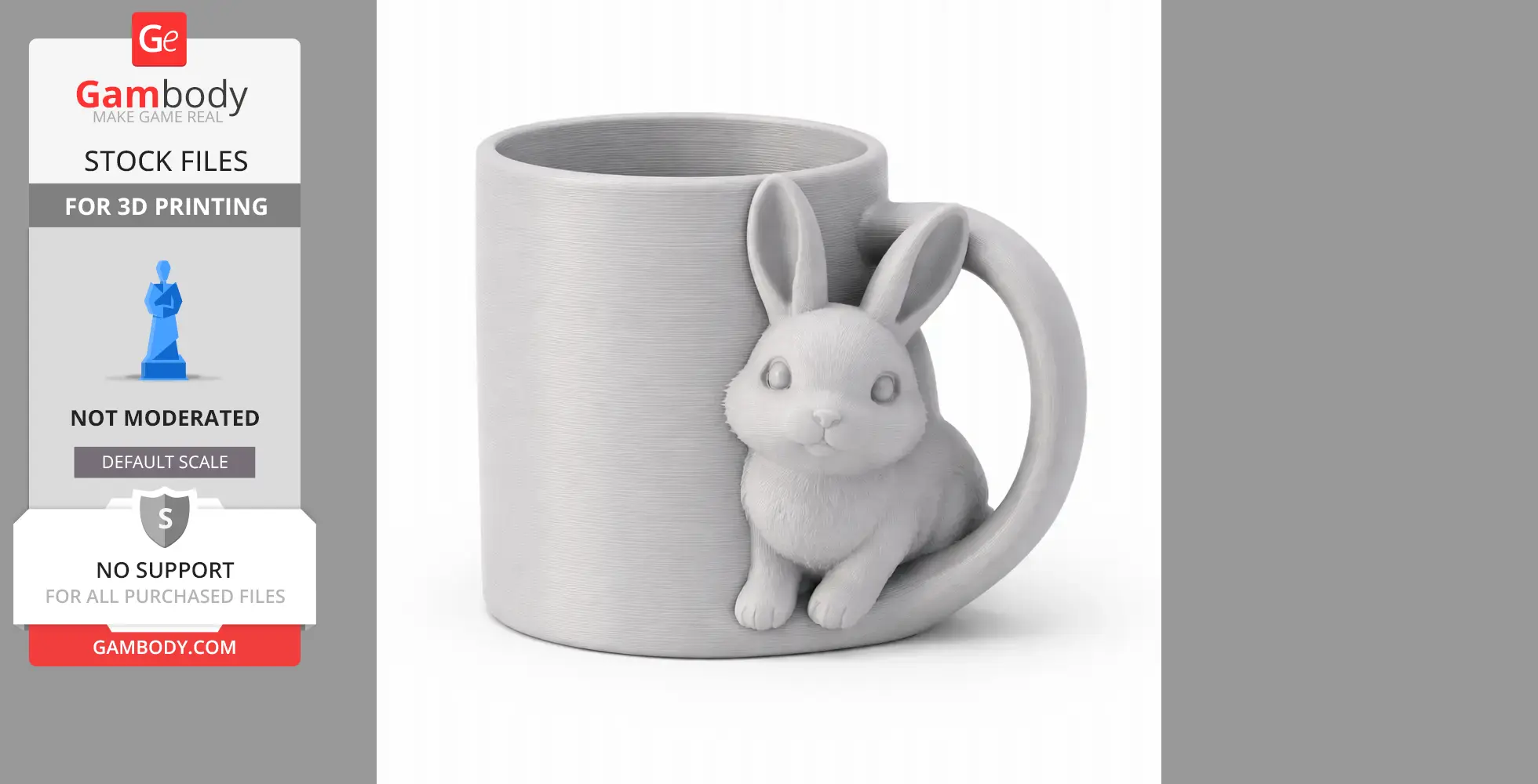 A mug with a rabbit figure as the handle, designed for 3D printing.