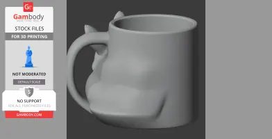 A mug shaped like a rabbit with a textured handle resembling ears, designed for 3D printing.
