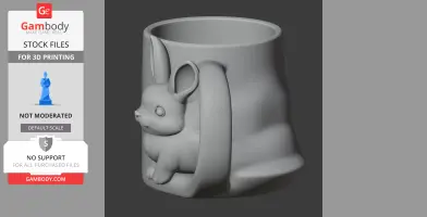 A 3D-printed mug design featuring a rabbit-shaped handle, ideal for decorative purposes.