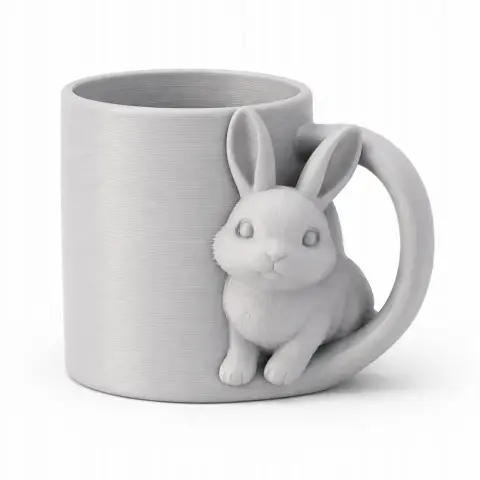 3D-printed mug featuring a rabbit integrated into the handle design.
