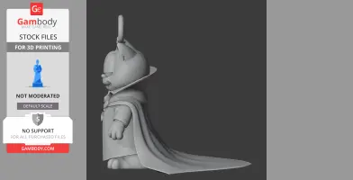 3D model of a cat-like character in a cape and cloak, standing sideways in a mashup design.