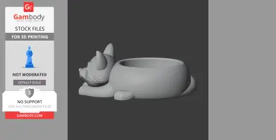 A 3D model of a raccoon-shaped bowl with ears, lying on its side for wall mounting.