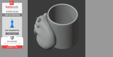 A 3D model of a raccoon-shaped wall hook attached to a mug, designed for 3D printing.
