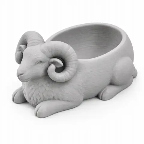 3D model of a ram-shaped bowl with curled horns, designed as a wall hook.
