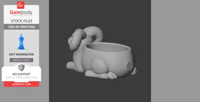 3D model of a ram-shaped bowl with curled horns and a flat base, designed as a wall hook.
