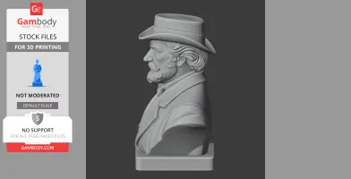 A 3D bust of a historical figure with a beard and hat, styled as a classical warrior.